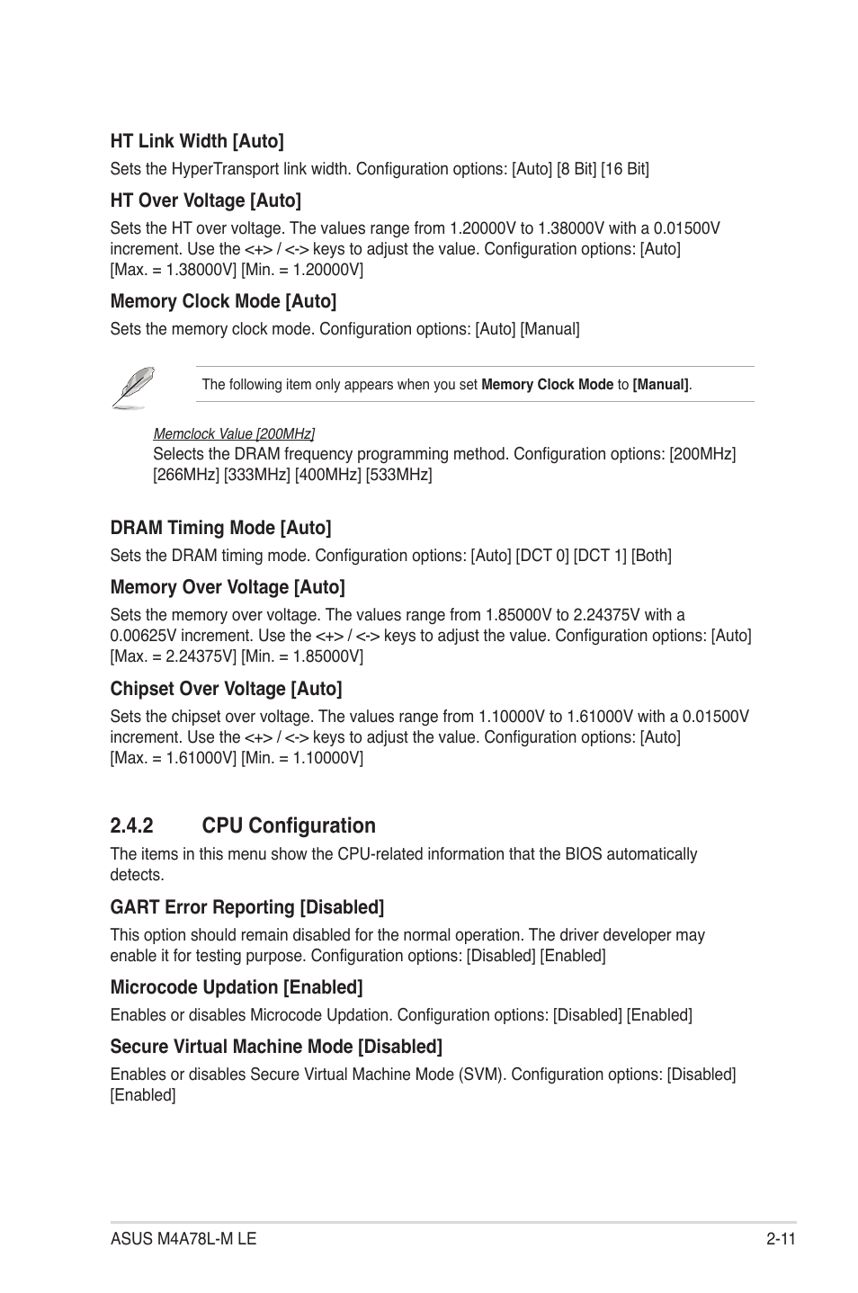 2 cpu configuration, Cpu configuration -11 | Asus M4A78L-M LE User Manual | Page 53 / 64