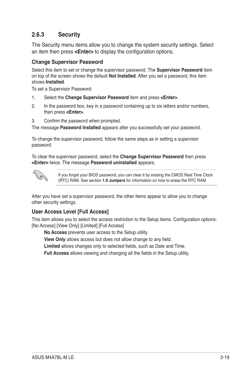 3 security, Security -19 | Asus M4A78L-M LE User Manual | Page 61 / 64