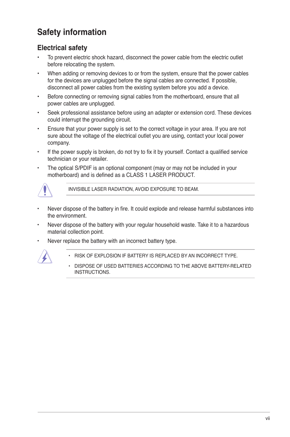 Safety information, Electrical safety | Asus M4A78L-M LE User Manual | Page 7 / 64