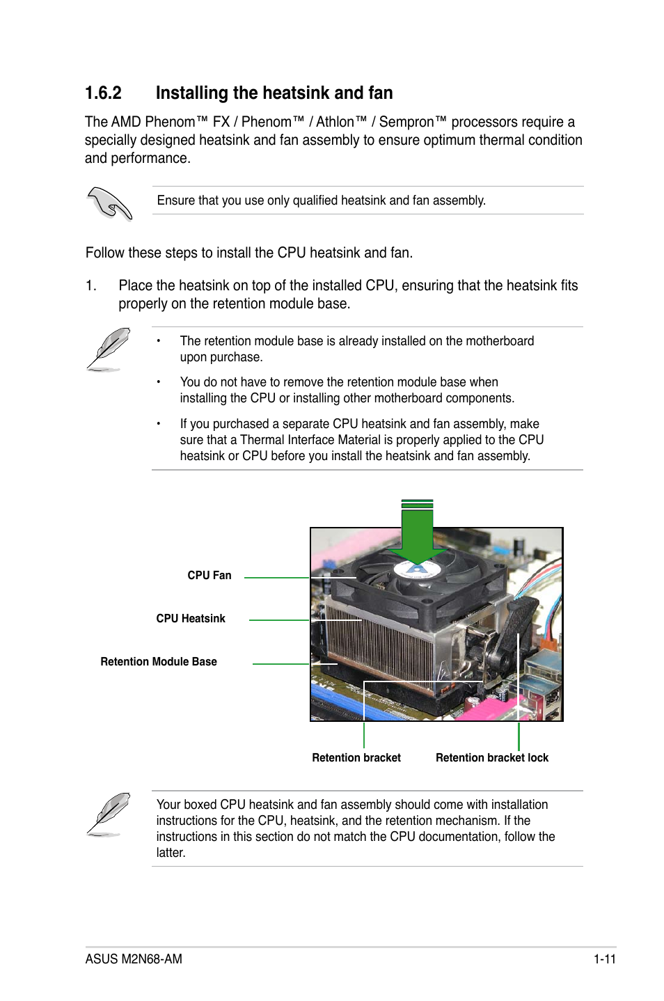 2 installing the heatsink and fan, Installing the heatsink and fan -11 | Asus M2N68-AM User Manual | Page 23 / 96