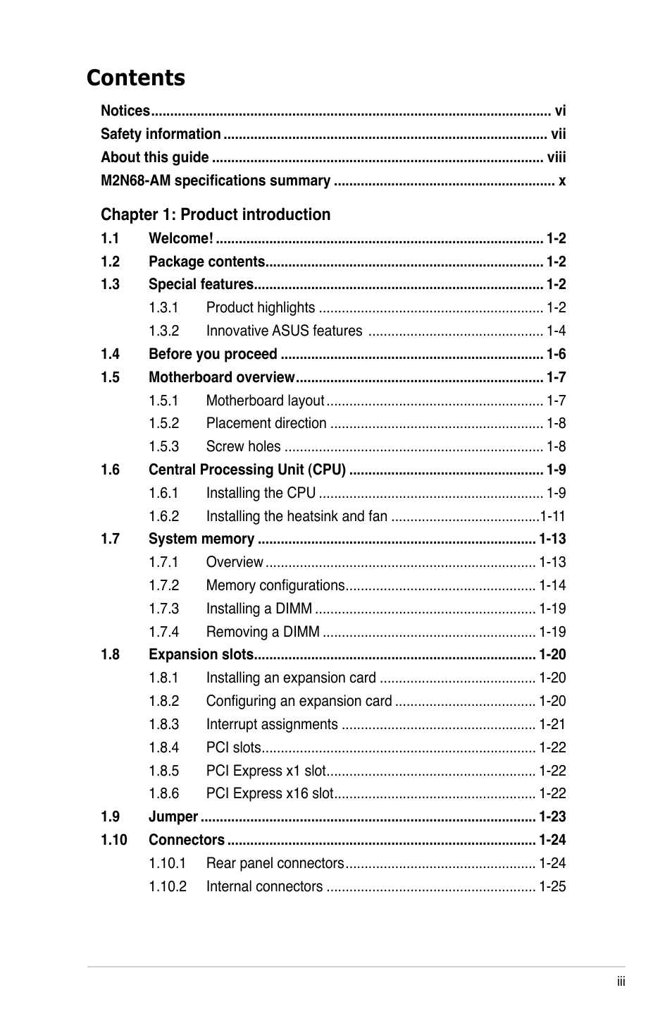 Asus M2N68-AM User Manual | Page 3 / 96