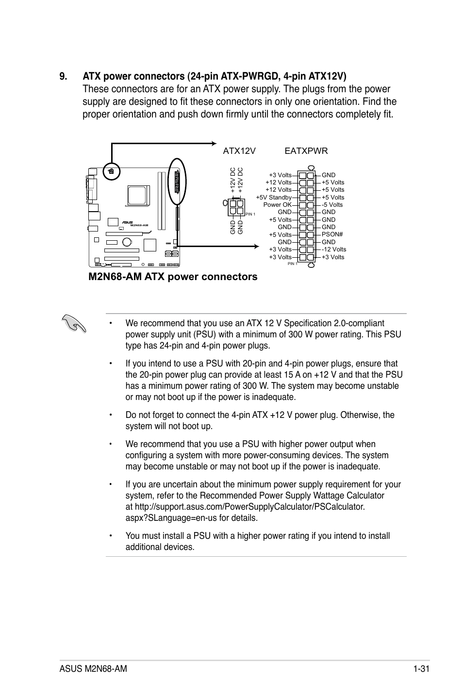 M2n68-am atx power connectors | Asus M2N68-AM User Manual | Page 43 / 96