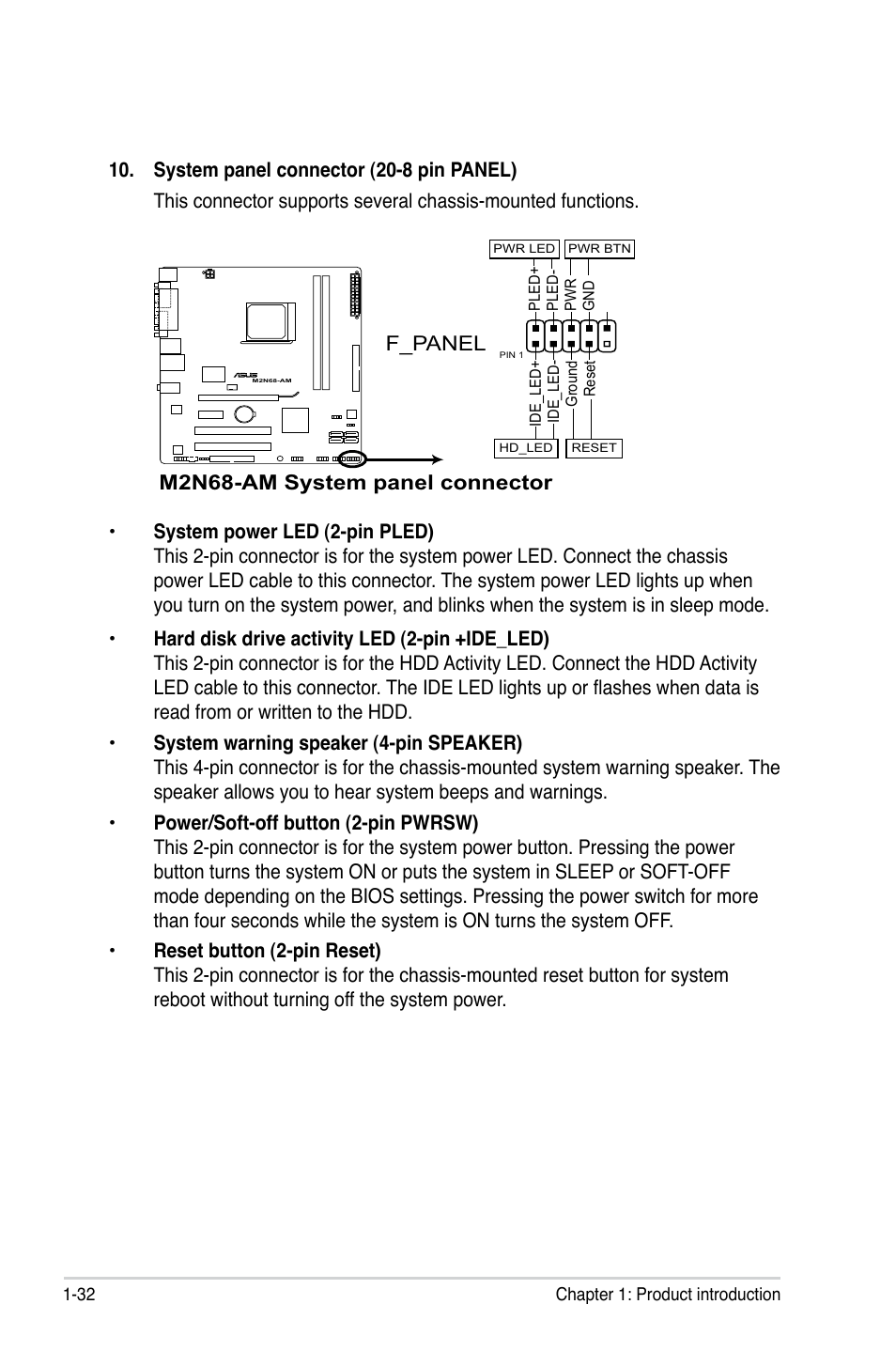 M2n68-am system panel connector | Asus M2N68-AM User Manual | Page 44 / 96