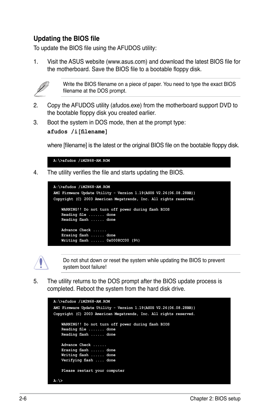 Updating the bios file | Asus M2N68-AM User Manual | Page 50 / 96