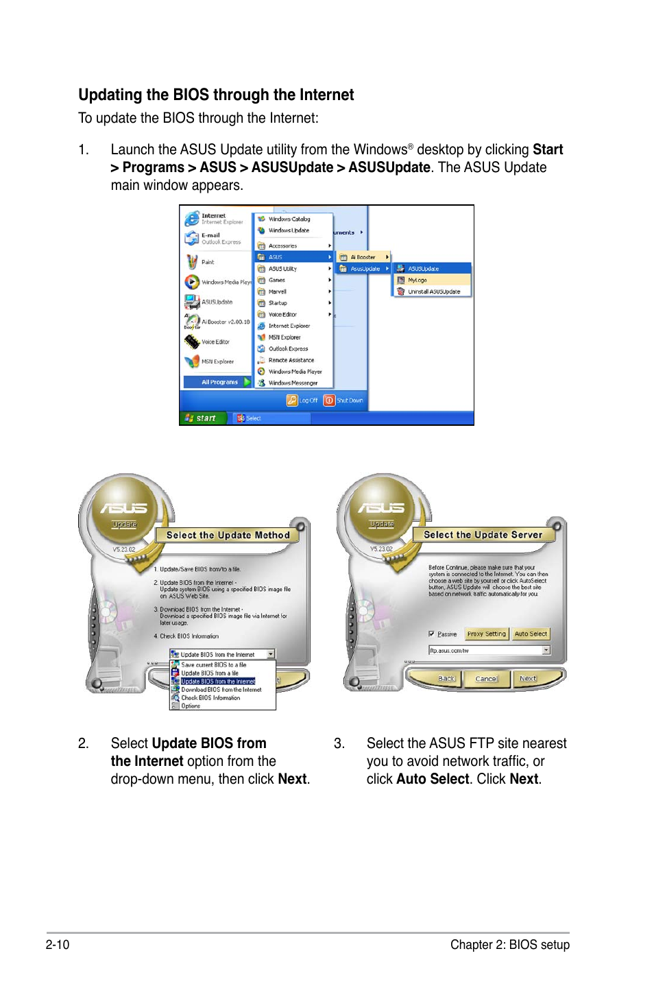 Updating the bios through the internet | Asus M2N68-AM User Manual | Page 54 / 96