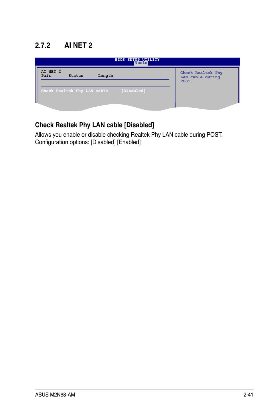 2 ai net 2, Ai net 2, Check realtek phy lan cable [disabled | Asus M2N68-AM User Manual | Page 85 / 96