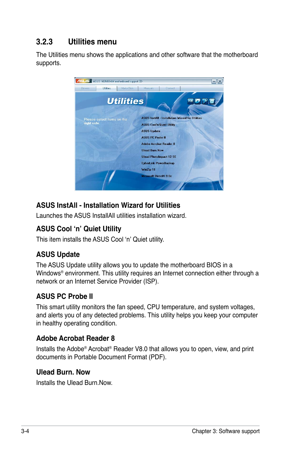 3 utilities menu, Utilities menu | Asus M2N68-AM User Manual | Page 90 / 96