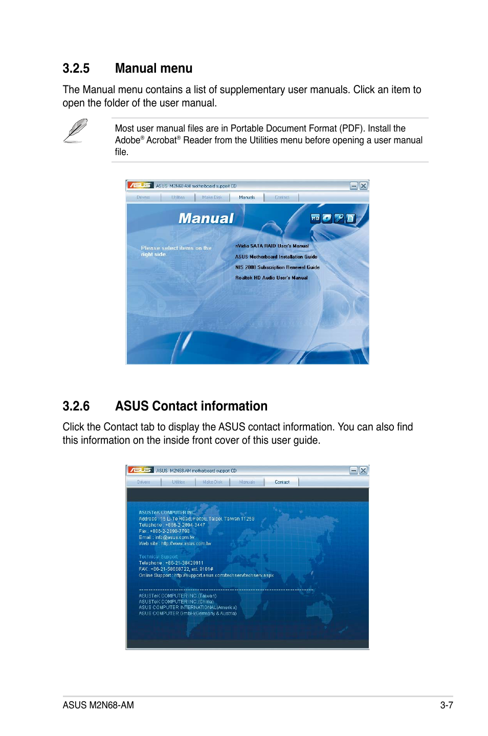 5 manual menu, 6 asus contact information, Manual menu | Asus contact information | Asus M2N68-AM User Manual | Page 93 / 96