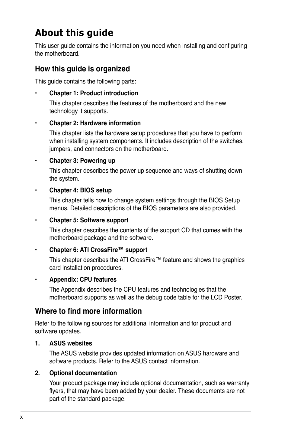 About this guide, How this guide is organized, Where to find more information | Asus Blitz Extreme User Manual | Page 10 / 188