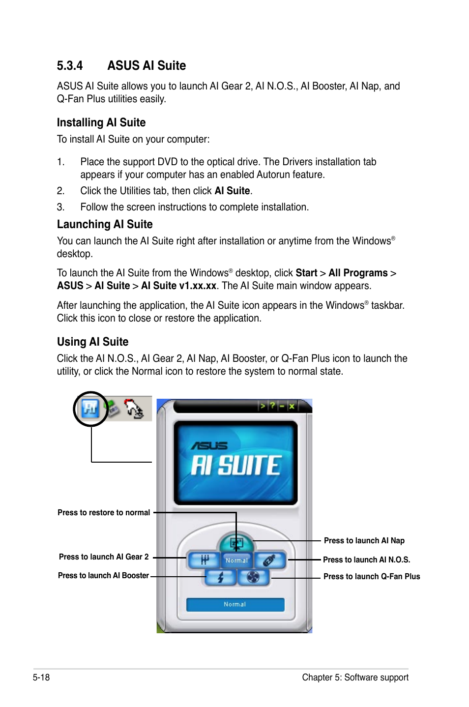 4 asus ai suite, Installing ai suite, Launching ai suite | Using ai suite | Asus Blitz Extreme User Manual | Page 136 / 188