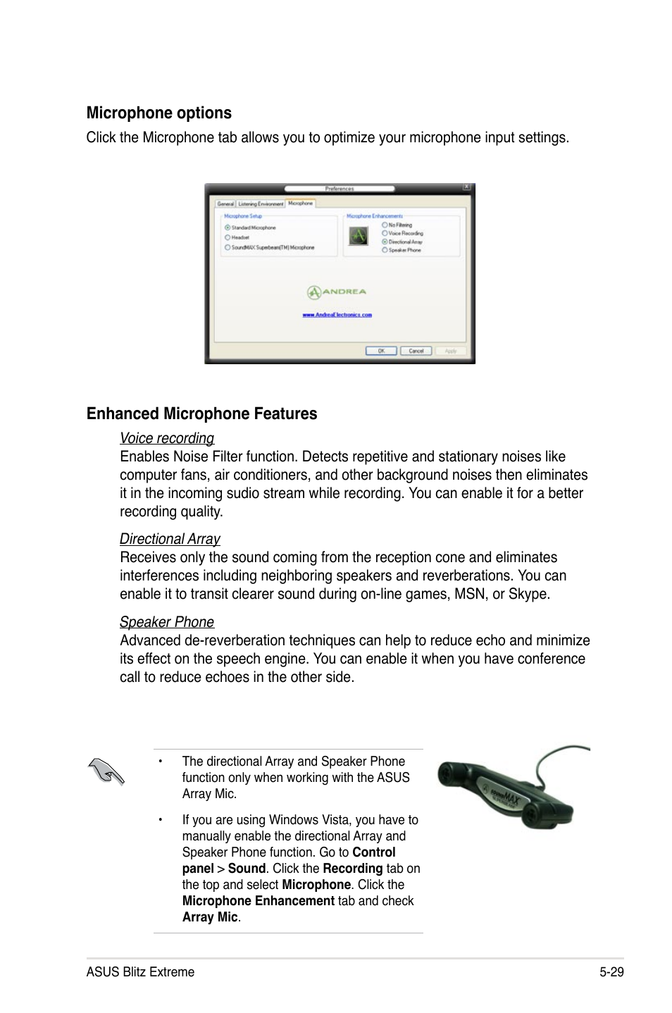 Microphone options, Enhanced microphone features | Asus Blitz Extreme User Manual | Page 147 / 188