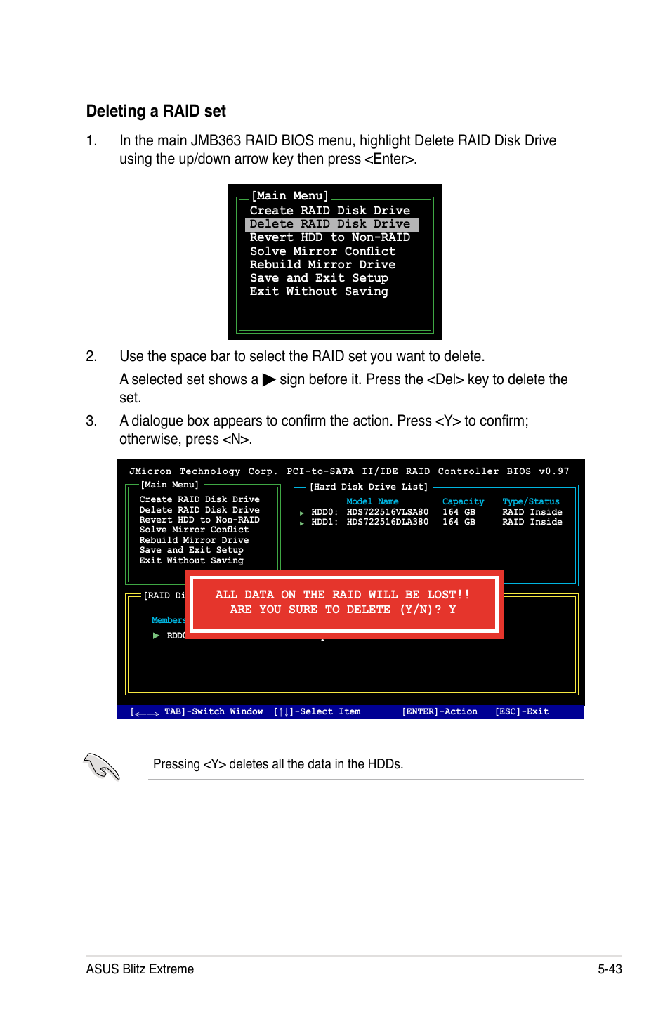 Deleting a raid set | Asus Blitz Extreme User Manual | Page 161 / 188