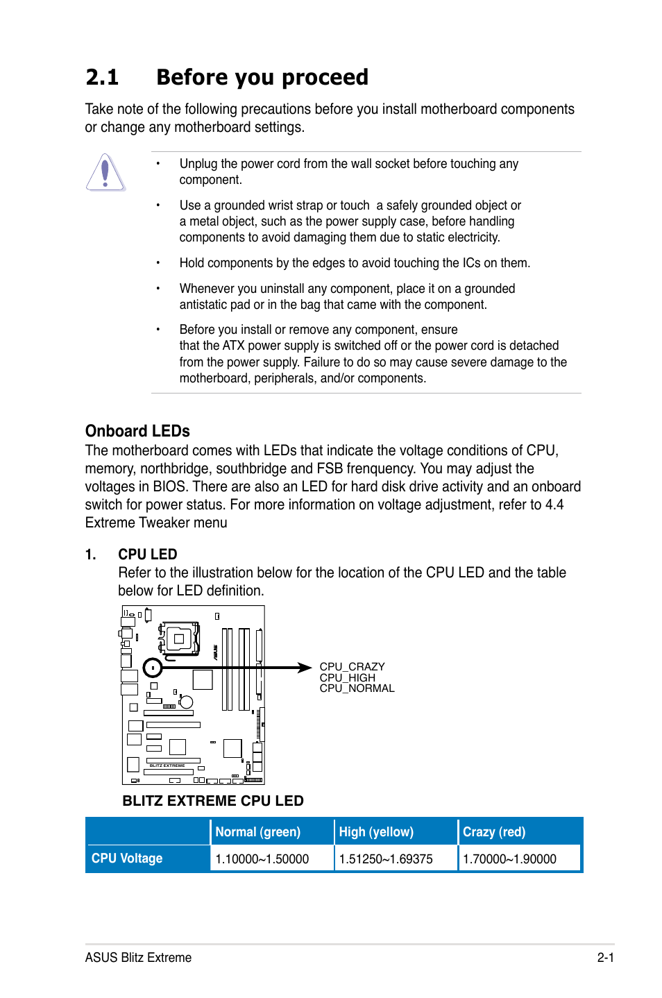 1 before you proceed, Onboard leds | Asus Blitz Extreme User Manual | Page 27 / 188