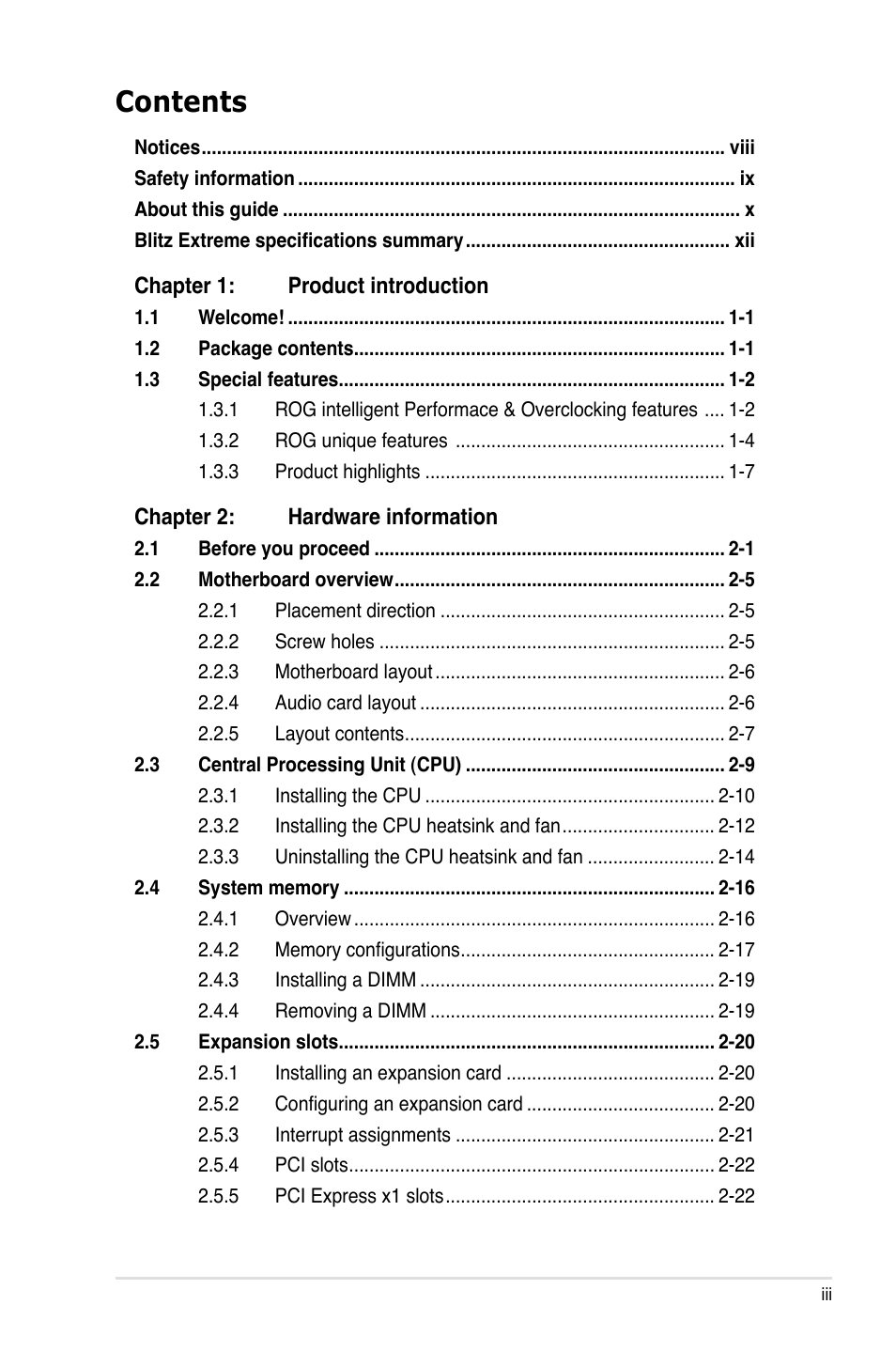 Asus Blitz Extreme User Manual | Page 3 / 188