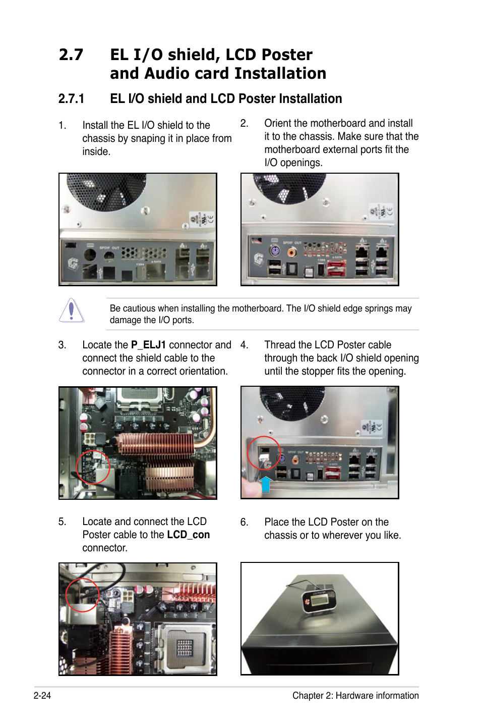 1 el i/o shield and lcd poster installation | Asus Blitz Extreme User Manual | Page 50 / 188