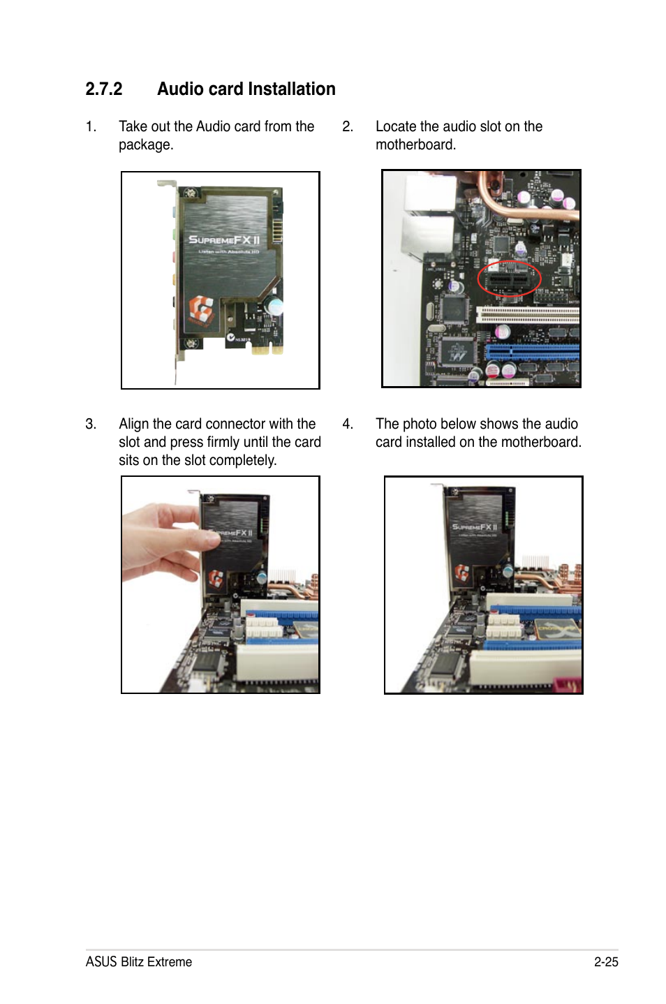 2 audio card installation | Asus Blitz Extreme User Manual | Page 51 / 188