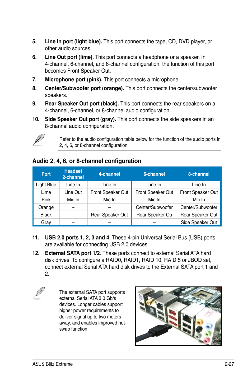 Audio 2, 4, 6, or 8-channel configuration | Asus Blitz Extreme User Manual | Page 53 / 188