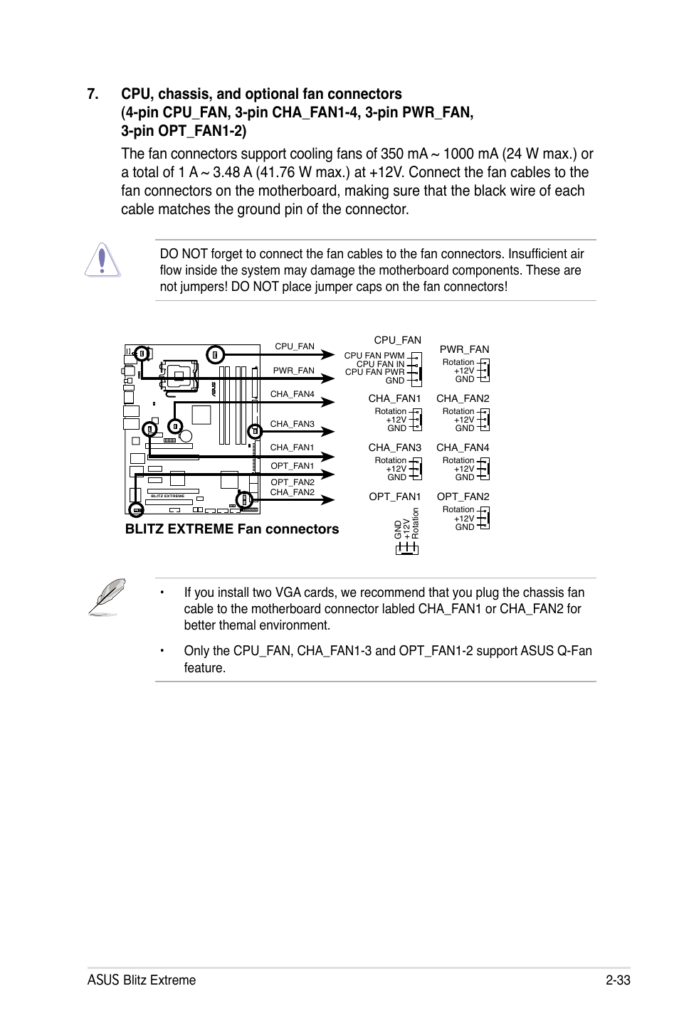 Asus blitz extreme 2-33, Blitz extreme fan connectors | Asus Blitz Extreme User Manual | Page 59 / 188