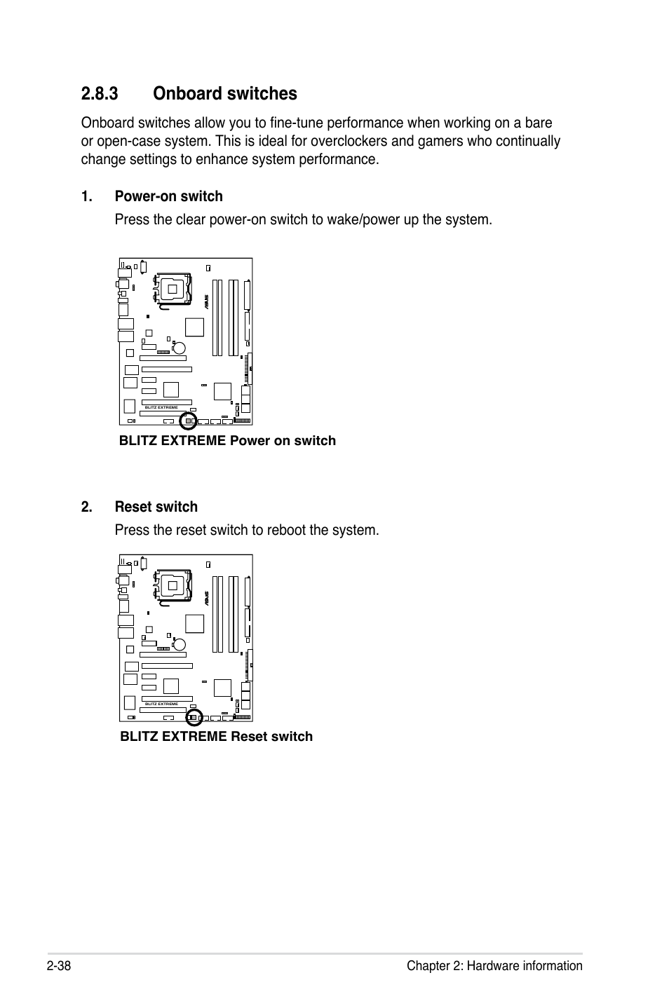 3 onboard switches | Asus Blitz Extreme User Manual | Page 64 / 188