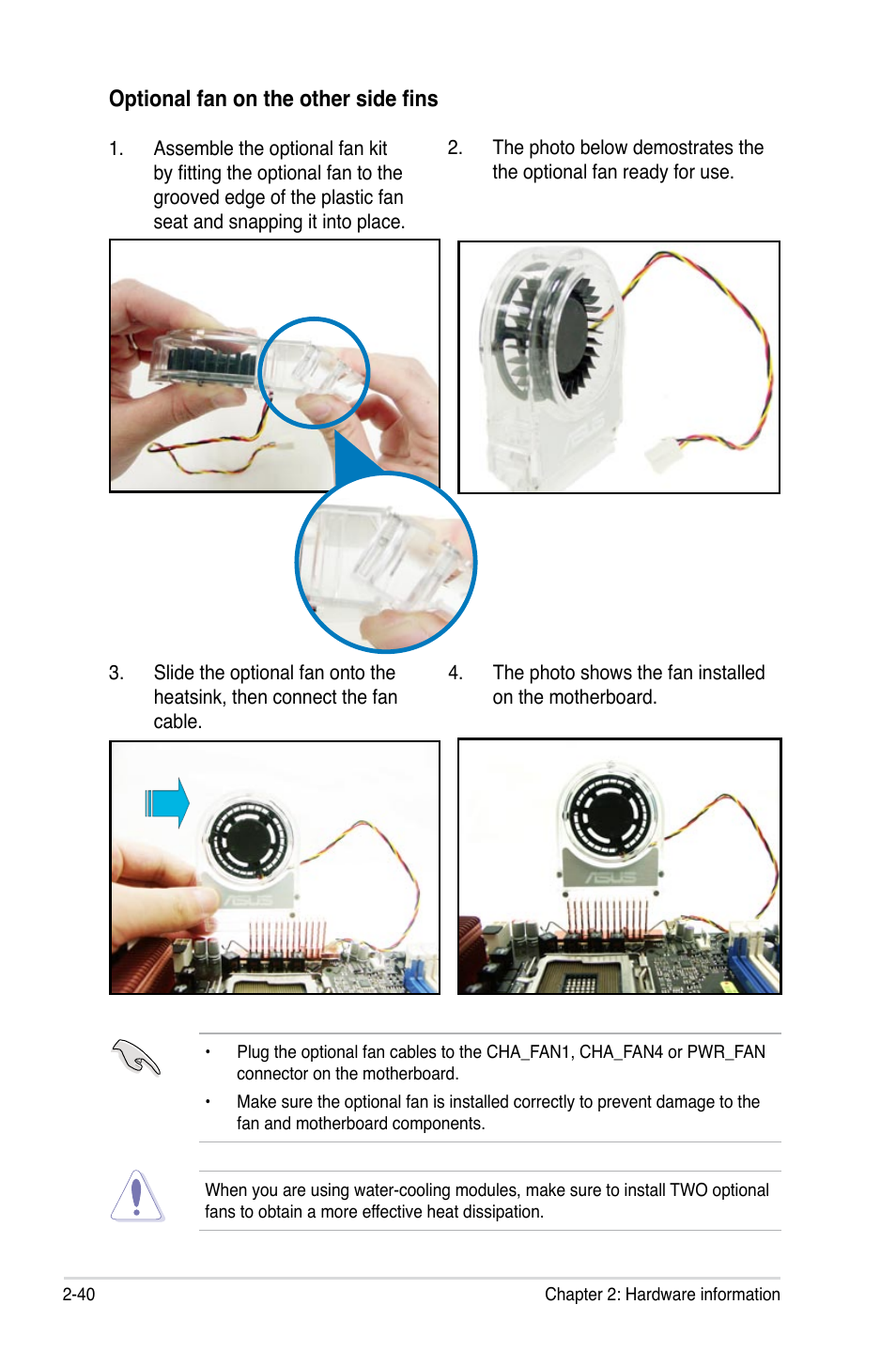 Optional fan on the other side fins | Asus Blitz Extreme User Manual | Page 66 / 188