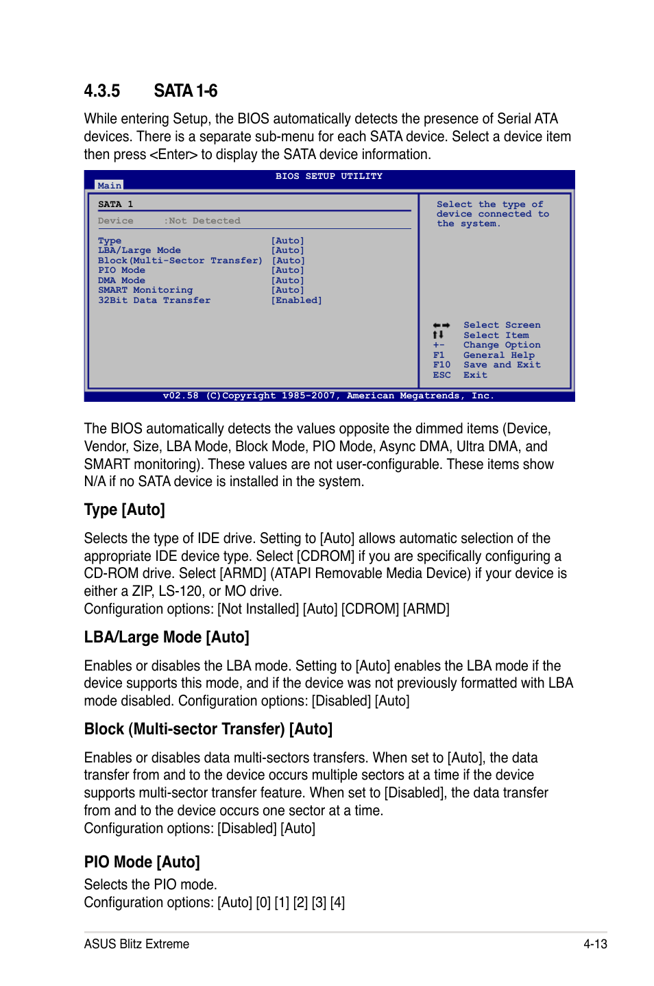 5 sata 1-6, Type [auto, Lba/large mode [auto | Block (multi-sector transfer) [auto, Pio mode [auto | Asus Blitz Extreme User Manual | Page 87 / 188