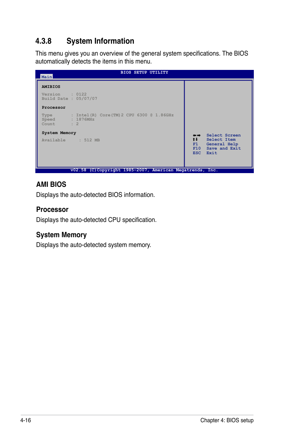 8 system information, Ami bios, Processor | Displays the auto-detected bios information, Displays the auto-detected cpu specification | Asus Blitz Extreme User Manual | Page 90 / 188