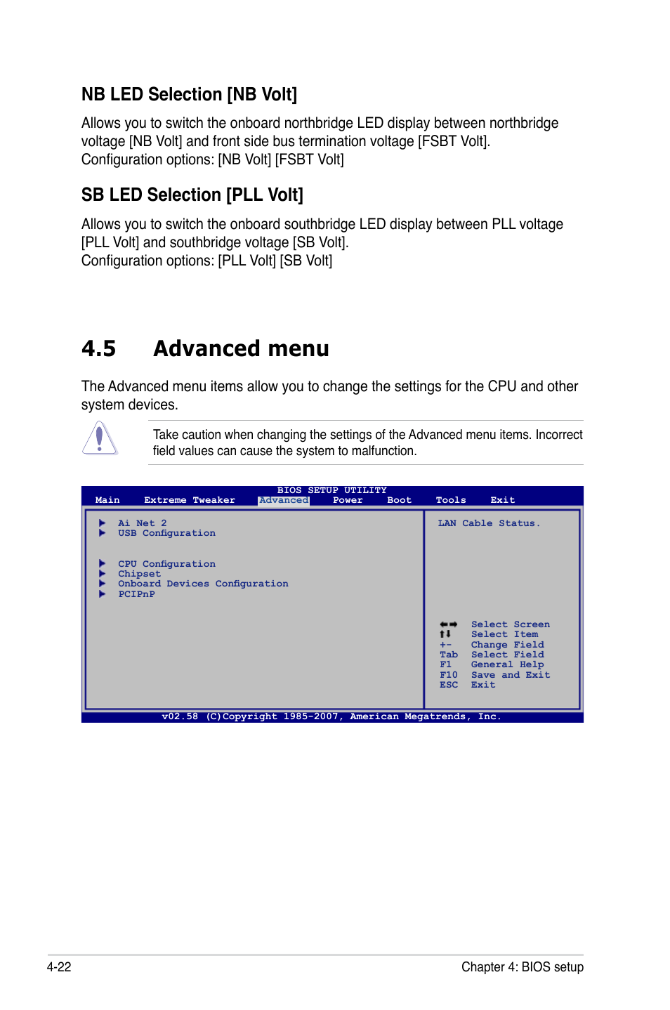 5 advanced menu, Nb led selection [nb volt, Sb led selection [pll volt | Asus Blitz Extreme User Manual | Page 96 / 188