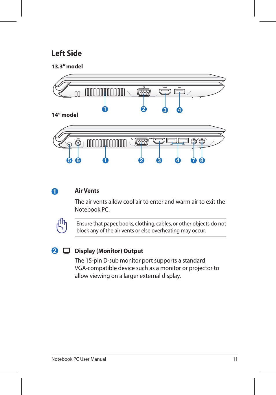 Left side | Asus U45JC User Manual | Page 11 / 30