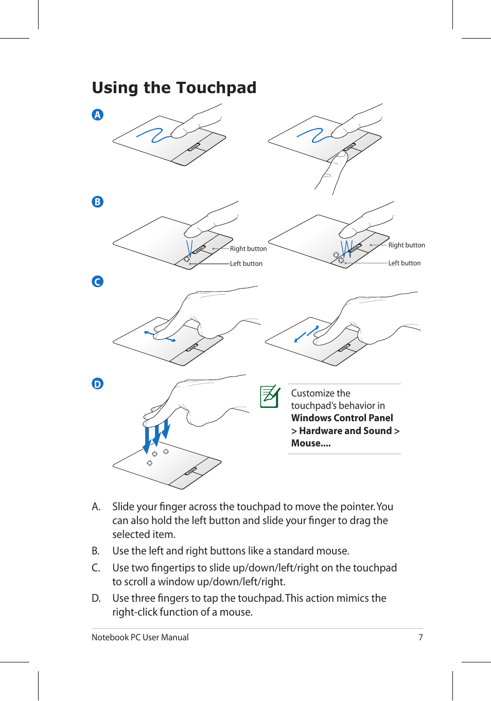 Using the touchpad | Asus U45JC User Manual | Page 7 / 30