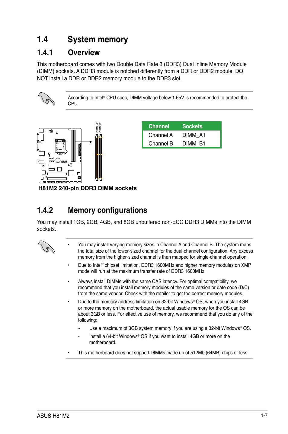 4 system memory, System memory -7, 1 overview | Asus H81M2 User Manual | Page 15 / 75