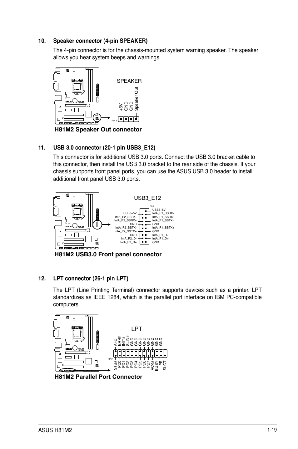 Asus h81m2, H81m2 parallel port connector, H81m2 speaker out connector | Usb3_e12 | Asus H81M2 User Manual | Page 27 / 75