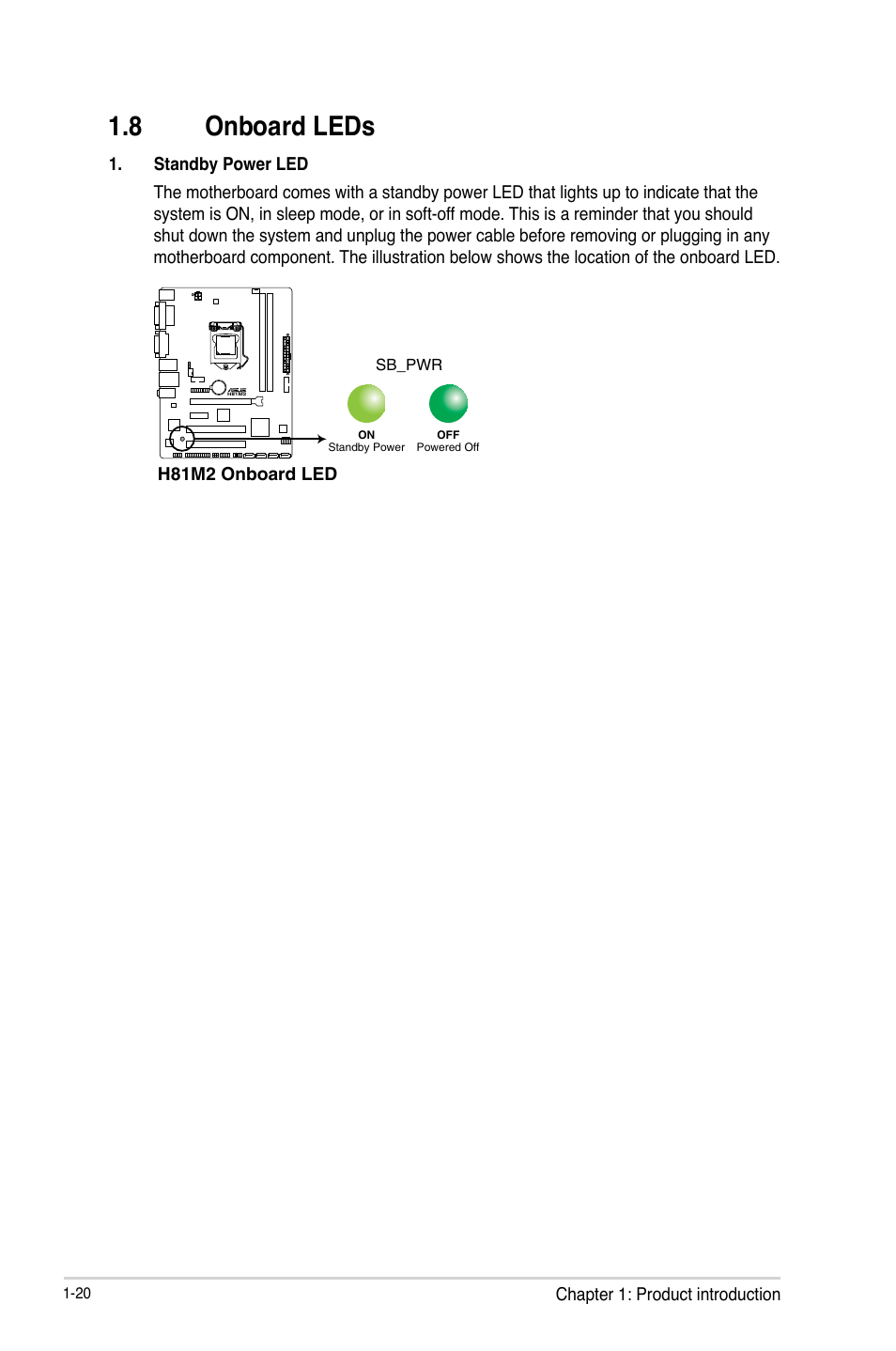 8 onboard leds, Onboard leds -20 | Asus H81M2 User Manual | Page 28 / 75