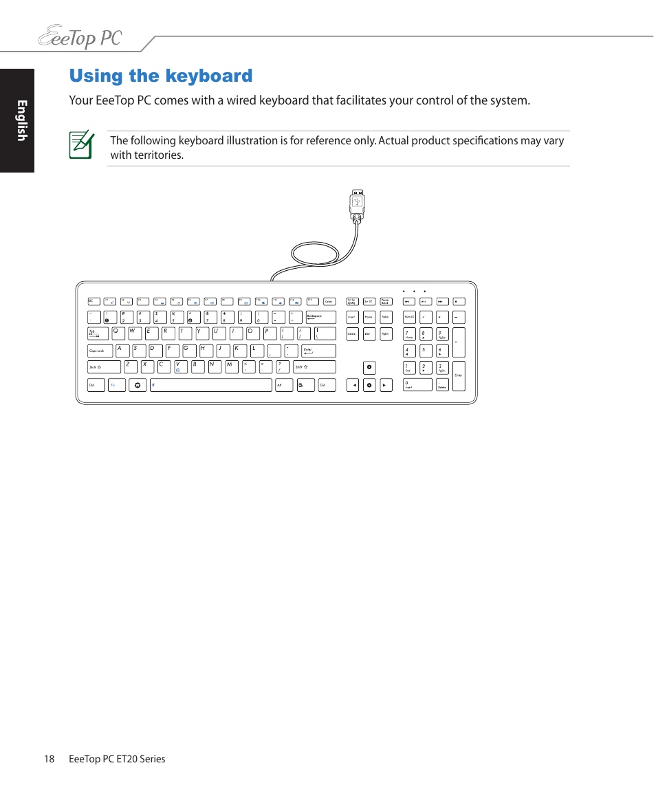 Using the keyboard | Asus ET2001B User Manual | Page 18 / 30