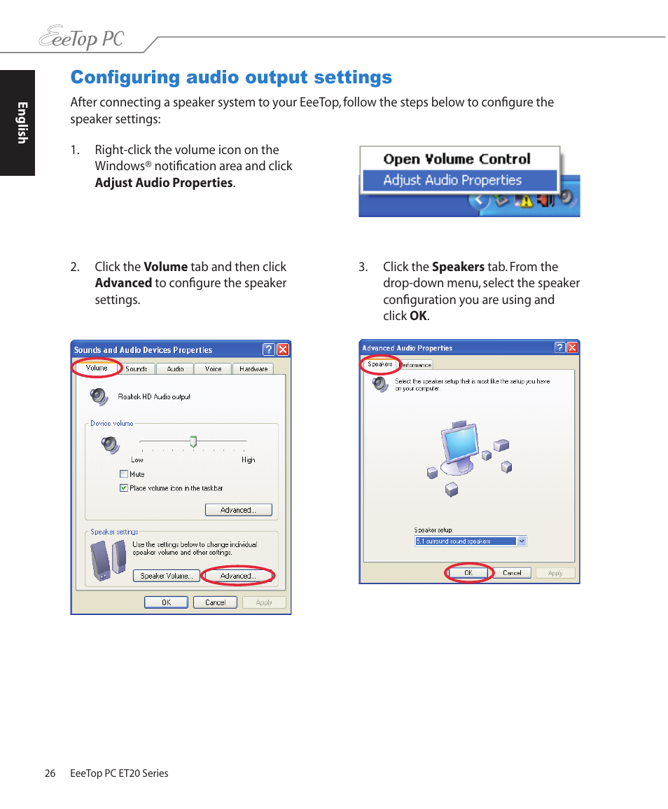 Configuring audio output settings | Asus ET2001B User Manual | Page 26 / 30