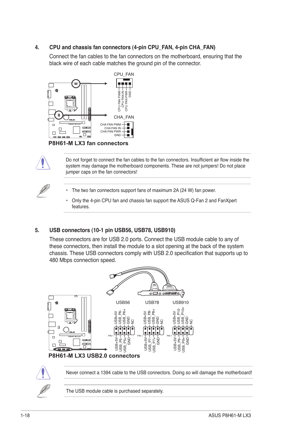 P8h61-m lx3 fan connectors | Asus P8H61-M LX3 User Manual | Page 28 / 58