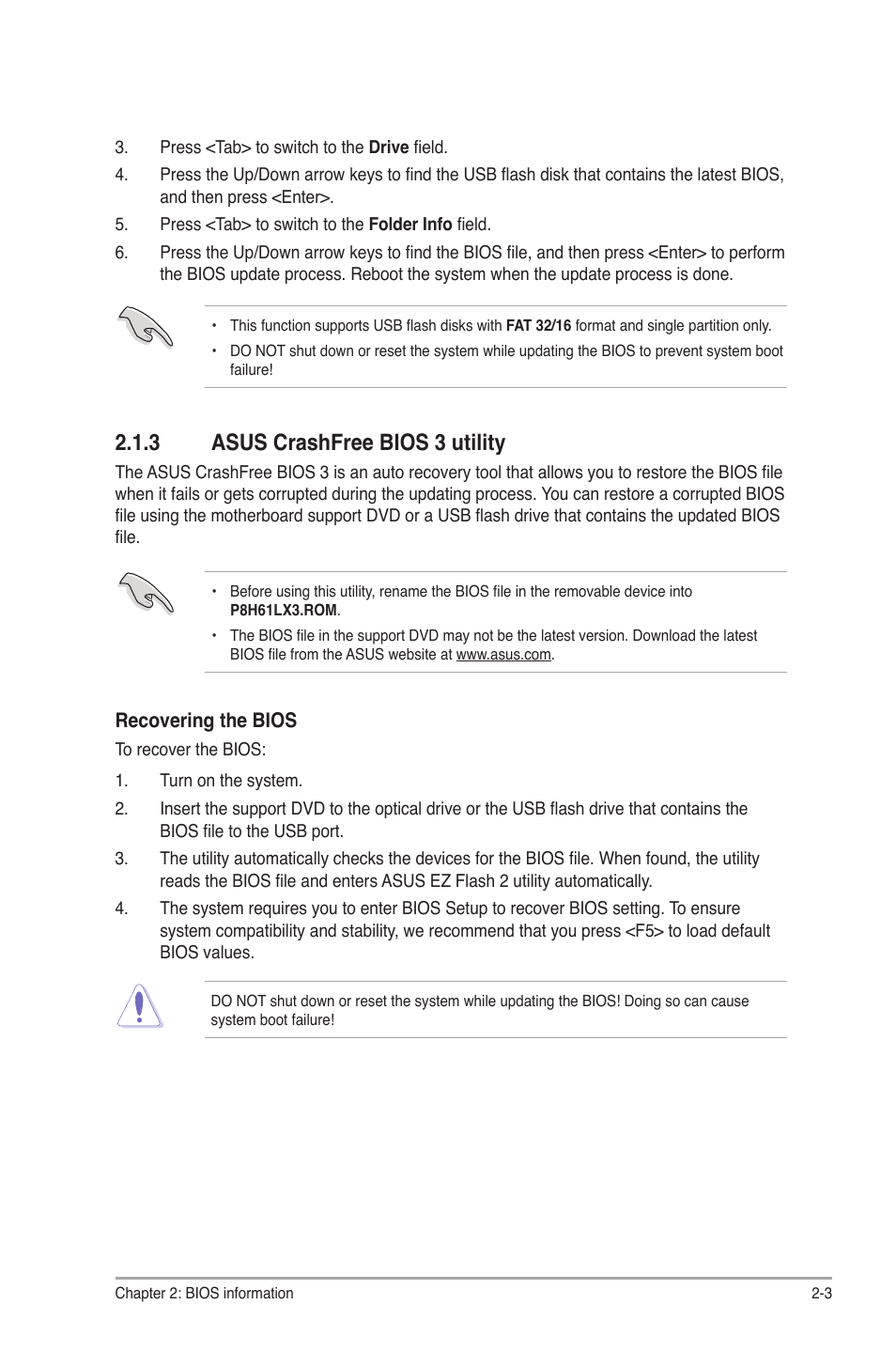 3 asus crashfree bios 3 utility, Asus crashfree bios 3 utility -3 | Asus P8H61-M LX3 User Manual | Page 33 / 58