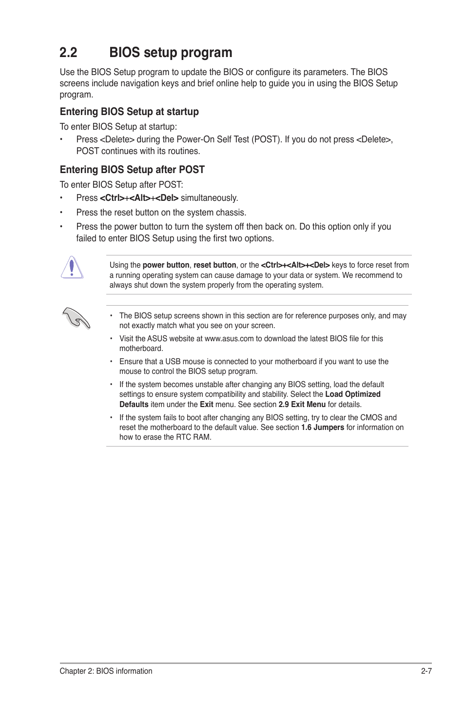 2 bios setup program, Bios setup program -7 | Asus P8H61-M LX3 User Manual | Page 37 / 58