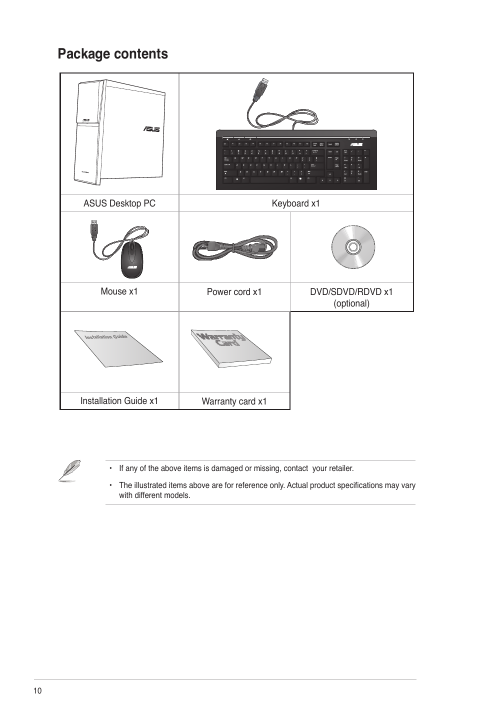 Package contents | Asus M70AD User Manual | Page 10 / 76