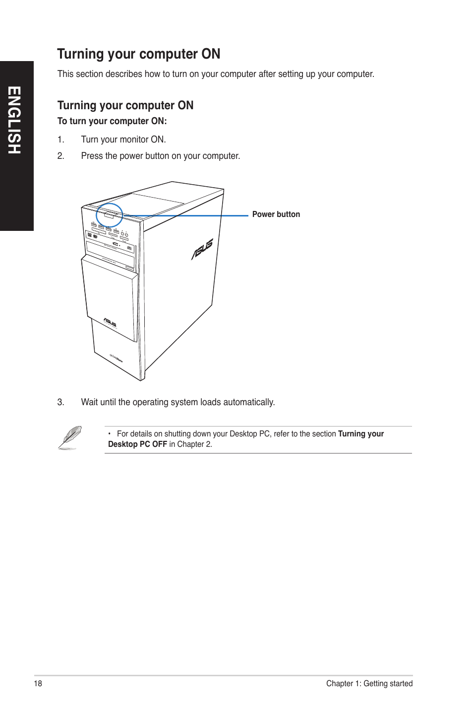 Turning your computer on, En gl is h en gl is h | Asus M70AD User Manual | Page 18 / 76