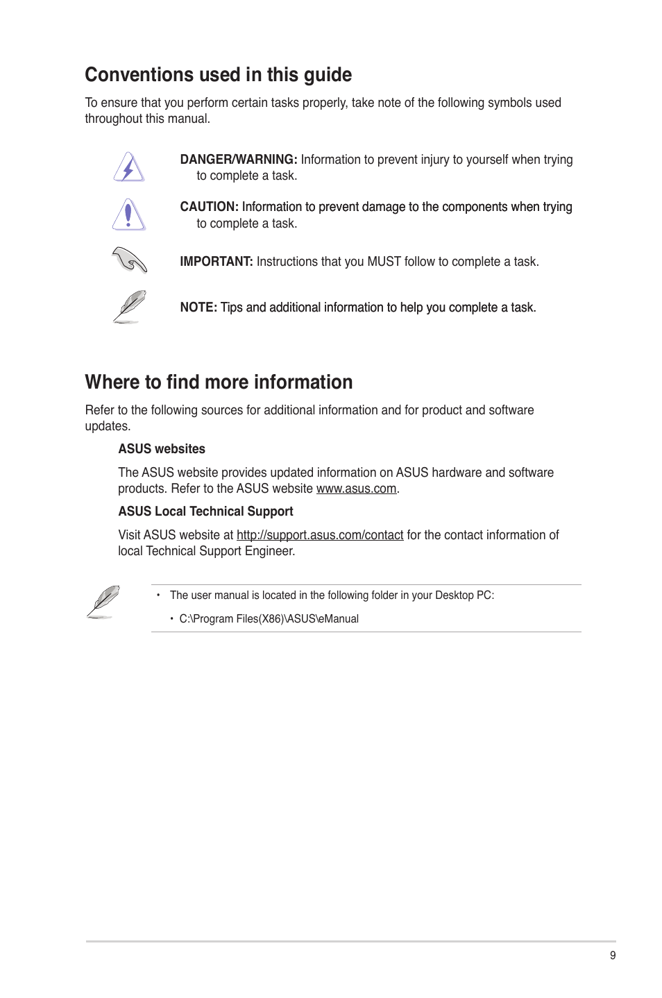 Conventions used in this guide, Where to find more information | Asus M70AD User Manual | Page 9 / 76