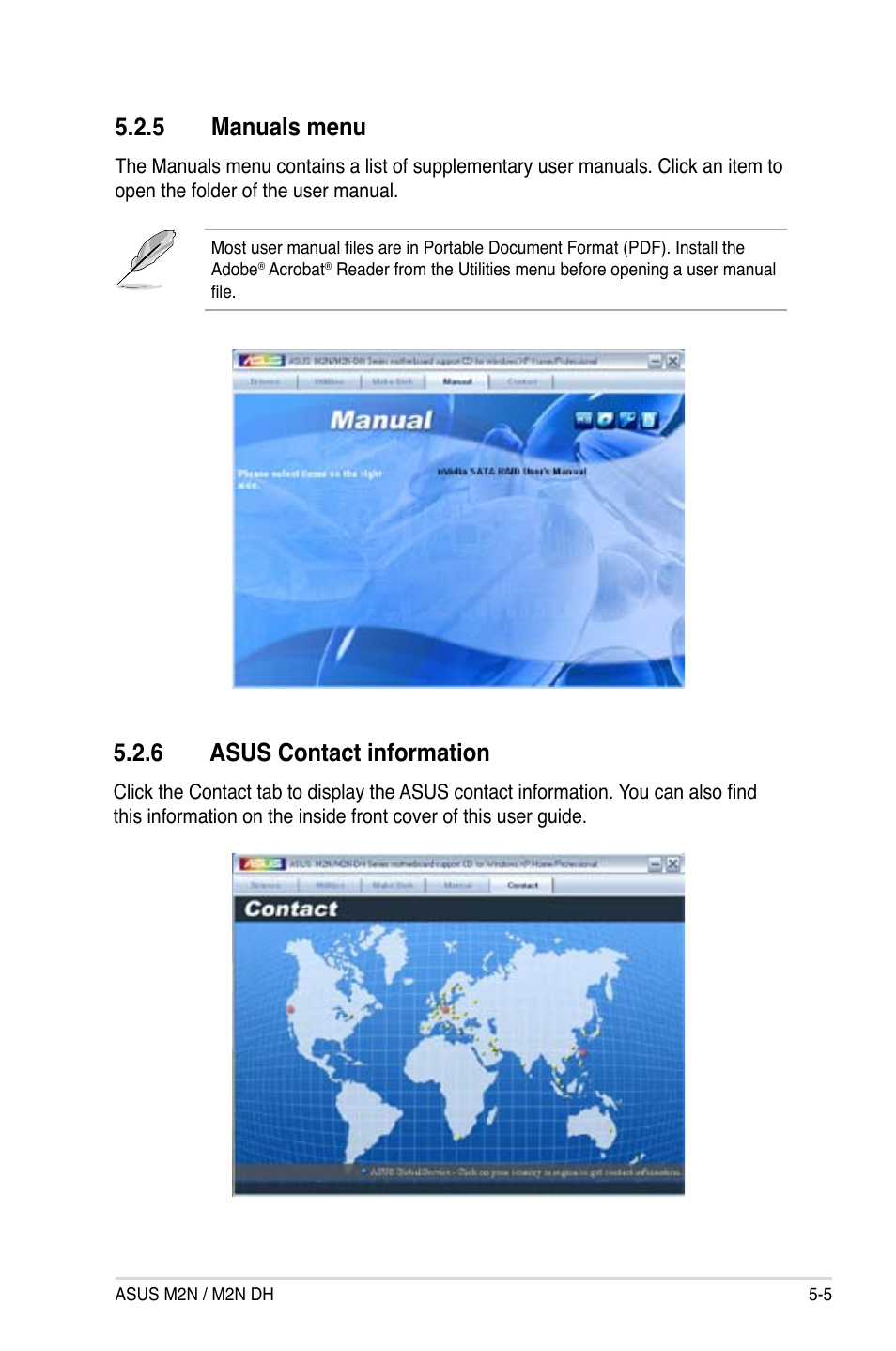 5 manuals menu, 6 asus contact information | Asus M2N DH User Manual | Page 105 / 116