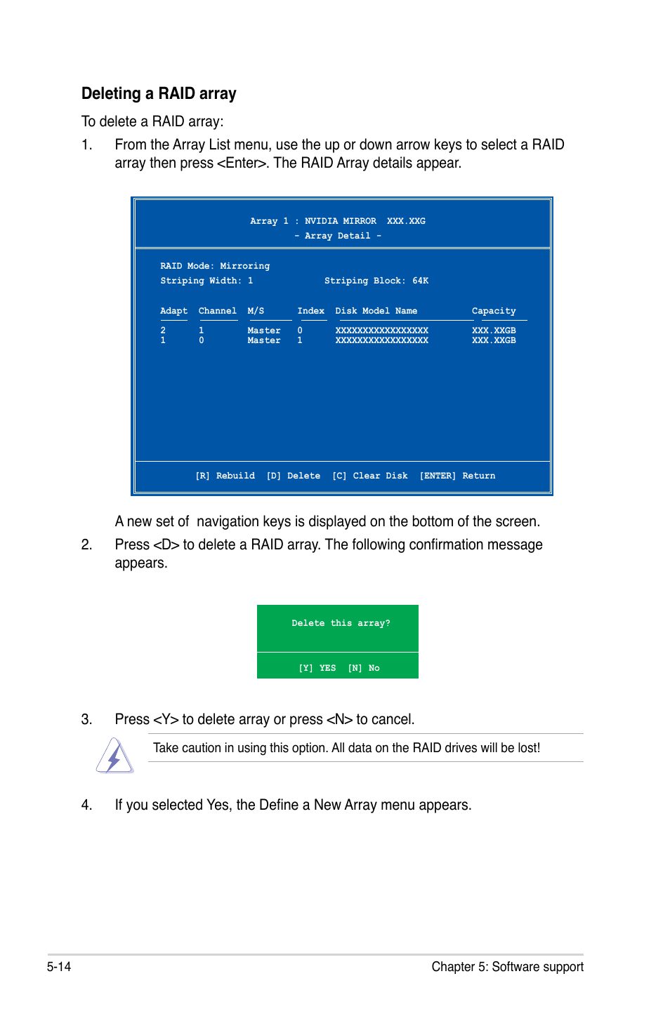 Deleting a raid array | Asus M2N DH User Manual | Page 114 / 116