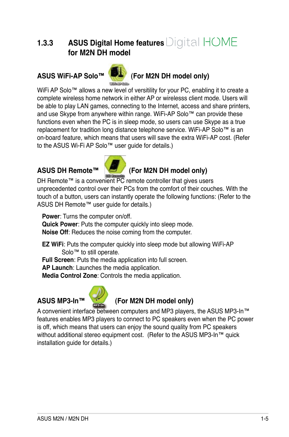 3 asus digital home features for m2n dh model | Asus M2N DH User Manual | Page 19 / 116