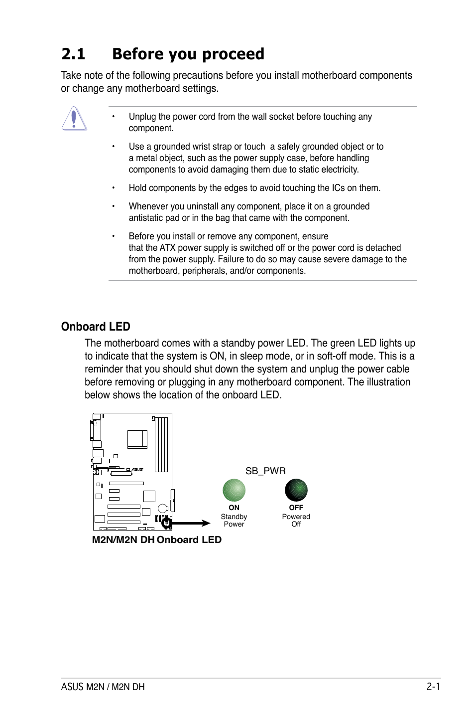 1 before you proceed, Onboard led | Asus M2N DH User Manual | Page 23 / 116