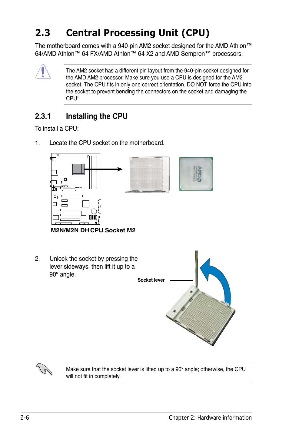 3 central processing unit (cpu), 1 installing the cpu | Asus M2N DH User Manual | Page 28 / 116