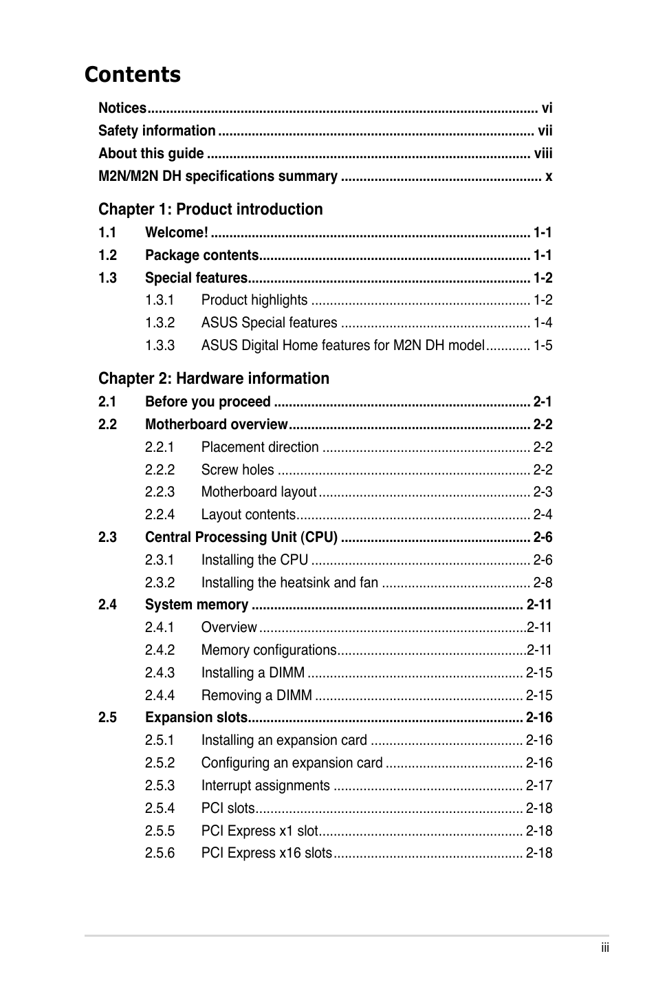 Asus M2N DH User Manual | Page 3 / 116