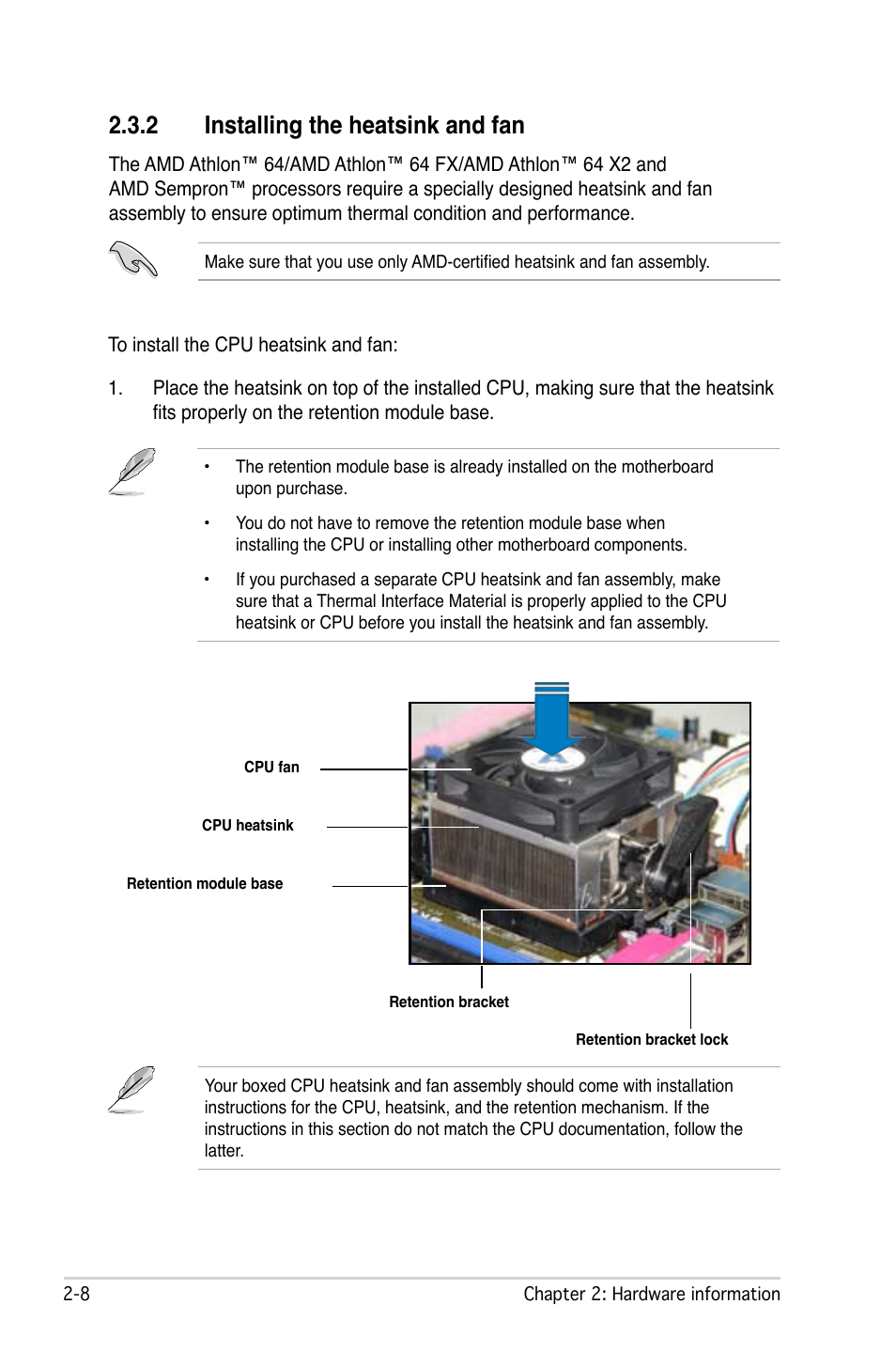 2 installing the heatsink and fan | Asus M2N DH User Manual | Page 30 / 116