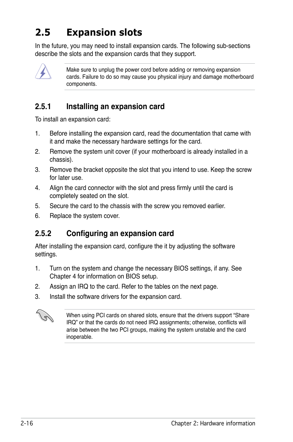 5 expansion slots, 1 installing an expansion card, 2 configuring an expansion card | Asus M2N DH User Manual | Page 38 / 116