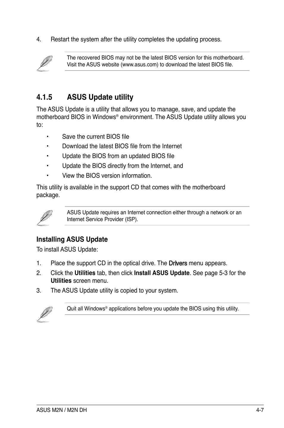 5 asus update utility, Installing asus update | Asus M2N DH User Manual | Page 67 / 116