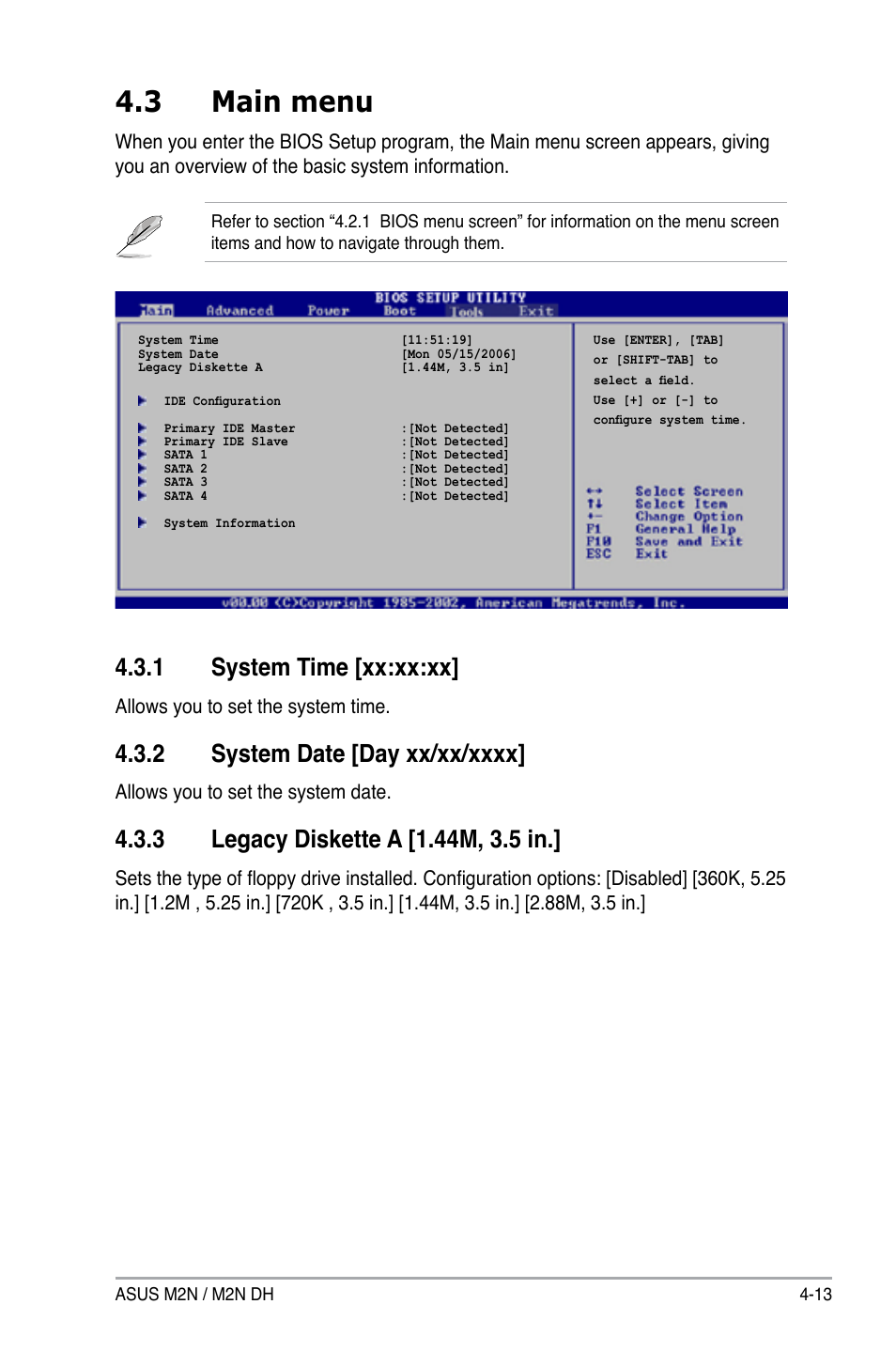 3 main menu, 1 system time [xx:xx:xx | Asus M2N DH User Manual | Page 73 / 116